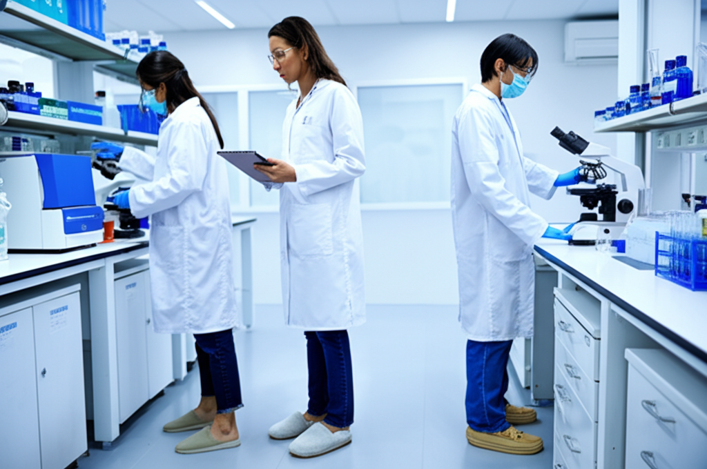 Biotech laboratory scientists working with advanced equipment